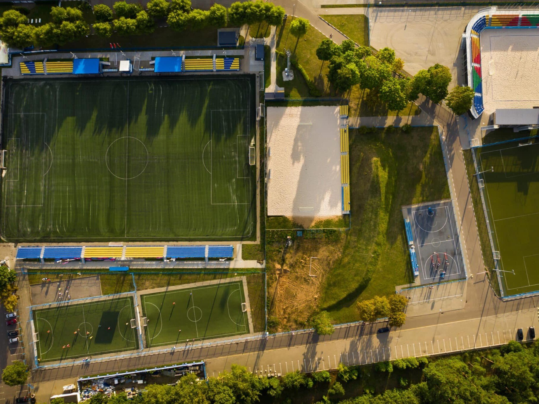 top-view-of-a-sports-football-field-with-players