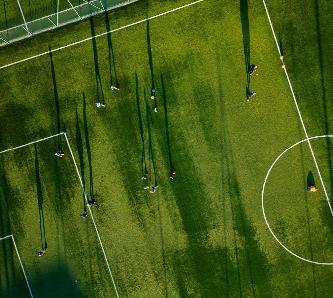 aerial view of a youth soccer training field